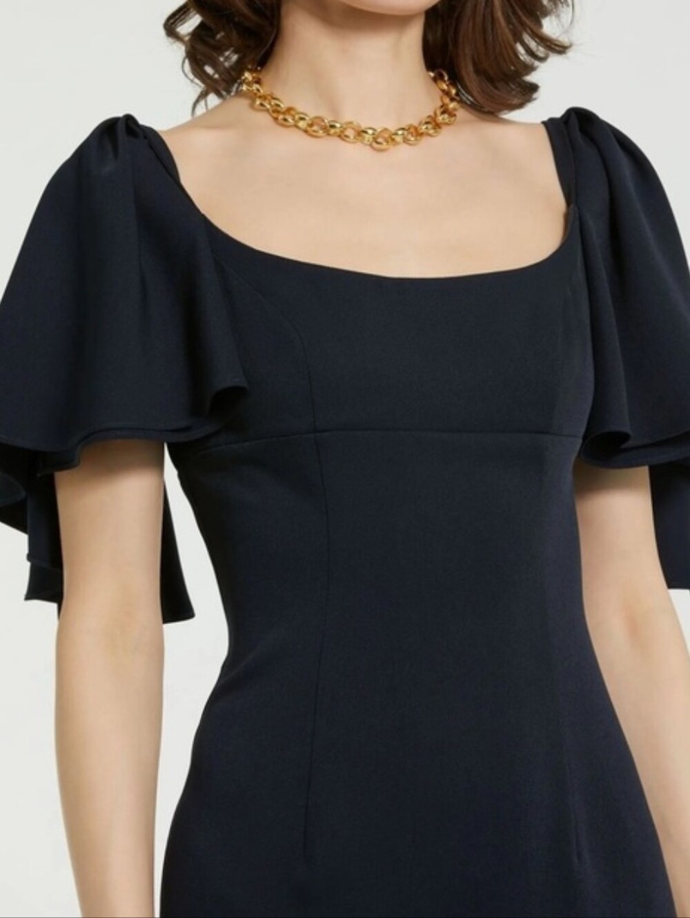 Mac Duggal NWT Navy Blue Short Flutter Sleeve Crepe Maxi Dress Size 4 #20962 - Picture 4 of 11